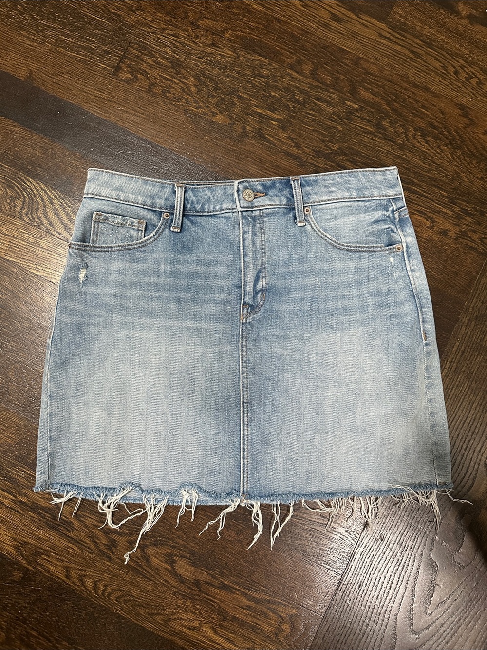 Old Navy Light Blue Denim Mini Skirt with Frayed Hem